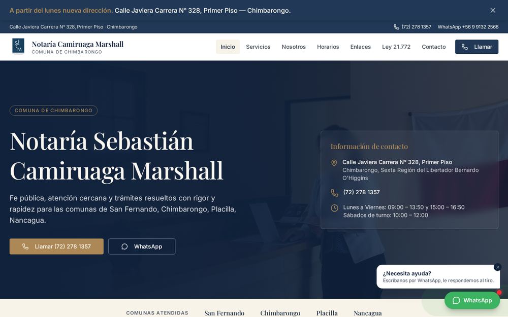 Captura del sitio Notaría Camiruaga Online